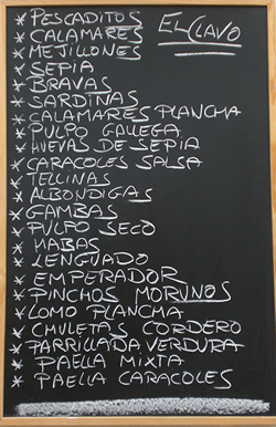 Javea Tapas Menu El Clavo